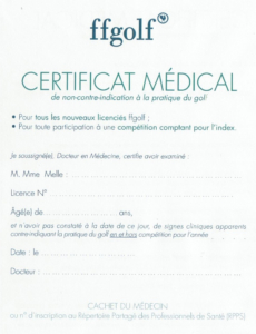 certificat médical golf