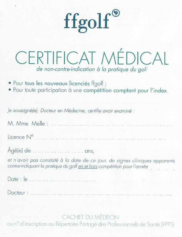 Certificat médical golf