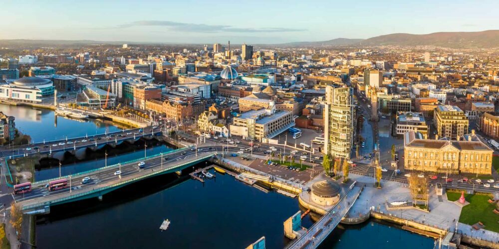 Aerial view of Belfast in autumn